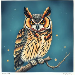 a beautiful painting owl, by ukiyo - e award - winning art color screen printing