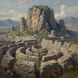 a weathered mountain, a maze of rock formations, extremely detailed oil painting, unreal 5 render, digital art, landscape painting, octane render, beautiful composition, trending on artstation, award winning photograph, masterpiece