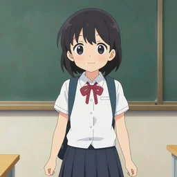 cute anime girl going to school,