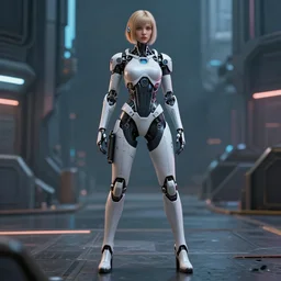 Full body shot of a cyborg woman, sci-fi, cyberpunk, hyperdetailed, artstation, cgsociety, 8k