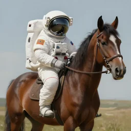 extremely realistic digital painting of an astronaut with a horse sitting on his shoulder