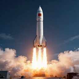 A rocket lunching into space, rendered by Beeple, synthwave style, environment concept, digital art, unreal engine, WLOP, trending on artstation, 4K UHD image,