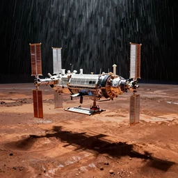rainy day on a space station on the surface of Mars