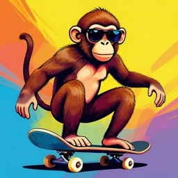 a monkey on a skateboard with sunglasses in the style of pop art