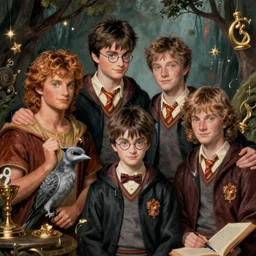 Harry Potter and Percy Jackson unite by Raphael, Hopper, and Rene Magritte. detailed, romantic, enchanting, trending on artstation.