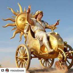 Selfie of Apollo riding the sun chariot, seen on Instagram, HD picture, highly detailed