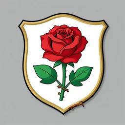 a crest depicting a rose with a thorn