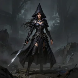 illustration of a lady wizard, digital painting, ominous, sharp, detailed, 4k, full body