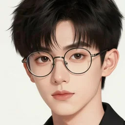 portrait of a cute young man with black hair and round glasses, detailed face, gucci glasses, elegant digital art by lise deharme, trending on artstation