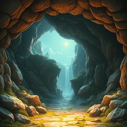 beautiful matte painting of a fantasy cave entrance