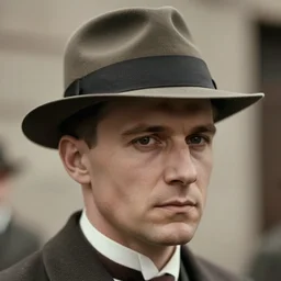 a photograph portrait of jerma in the 1 9 3 0 s with slicked back hair and a homburg fedora, taken in the mid 1 9 3 0 s, grainy, taken on a 3 0 s kodak camera, realistic, hyperrealistic, very realistic, highly detailed, very detailed, extremely detailed, detailed, digital art, trending on artstation, detailed face, very detailed face, real life