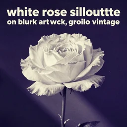 “white rose silloutte on dark purple blue background, album artwork, grainy vintage”