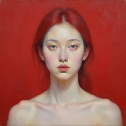 a portrait of an intensely lit female, red, oil painting, pale colors, high detail, 8 k, wide angle, trending on artstation,