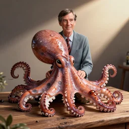 mr. rogers proudly displaying his mr. rogers made of octopus.