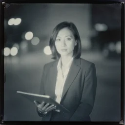 fujifilm superia x - tra 4 0 0 photograph of business lady at night volumetric wetplate overexposed