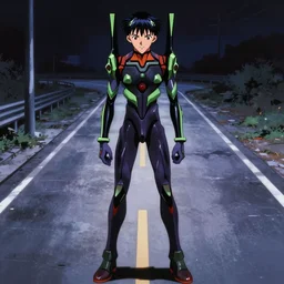 anime illustration of ikari shinji wearing a black plugsuit on an empty road, cinematic lighting, evangelion anime poster, rebuild of evangelion 1 0 8 0 p, 9 0 s anime aesthetic, volumetric lights, rule of thirds, unreal engine render, pinterest wallpaper, trending on artstation