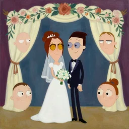 beautiful painting, wedding in style of gravity falls cartoon, coherent symmetrical faces