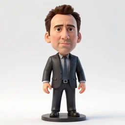 full body 3d render of Nicolas Cage as a bobble head, studio lighting, white background, blender, trending on artstation, 8k, highly detailed , intricate details