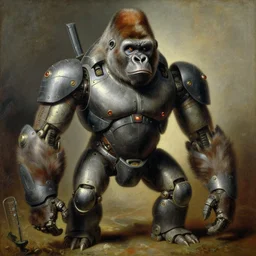 highley detailed potrait of an anatomically correct gorilla mecha, painting by gaston bussiere, craig mullins, j. c. leyendecker, lights, art by ernst haeckel, john william godward, hammershøi,