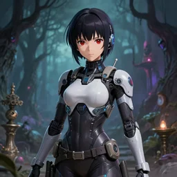 detailed, sharp, cute moe humanoid female cyberpunk warrior in the style of Ghost in the Shell by Anna Dittmann and by studio ghibli and Tim Burton and Junji Ito and Zdzislaw Beksinski. digital art. featured on art station. anime arts. featured on Pixiv, HD, 8K, highly detailed, good lighting