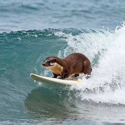 4 k hd, high detail photograph of weasel surfing a wave, shot with sigma f / 4. 2, 2 5 0 mm sharp lens, wide shot, consistent, volumetric lighting, high level texture render