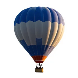 elegant hot air balloon, commercial catalog photo, isolated on a pure white background, centered, entire object in frame, sharp focus, soft studio lighting