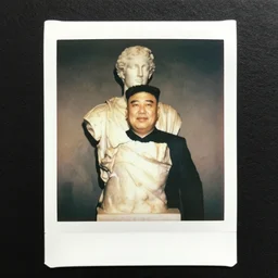 polaroid photo of fragmented greek sculpture of kim jong - un
