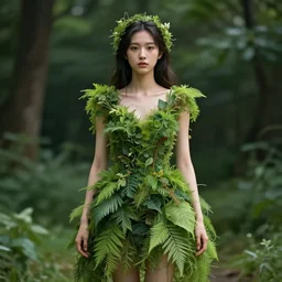 beautiful girl in a dress made of plants, beautiful portrait, symmetrical, character concept style trending on artstation concept art detailed octane render cinematic photo - realistic 8 k high detailed
