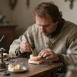 medieval denture technician. stock photo