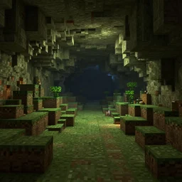 atmospheric render of a cave, minecraft, rendered with blender, 4 k