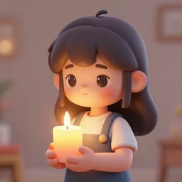 A cute girl holding a glowing candle, fragile, soft, vray, octane render, trending on artstation, 3d character, game character
