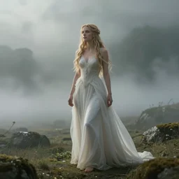gorgeous awe - inspiring fairy appears from a misty landscape, fantasy concept art, mystical, smooth, sharp focus, volumetric lighting, in the style of the lord of the rings, artstation, cinematic color grading