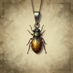 concept art of small insect pendant, fantasy illustration, medieval era, blank fantasy background, hand - drawn, 4 k, trending on artstation, symmetry