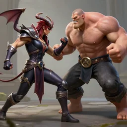 a hyper realistic photo of the demon lord aatrox fighting against leg guy the unbeatable on a barren hellscape surrounded by a ring of fire, ultra detailed, hdr, 8 k