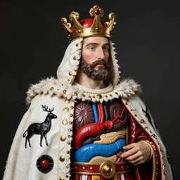 A construction of leather, wood, adhesive and lacquer, variously coloured white, black, red and blue. Examining it closely, the king found all the internal organs.... all of them artificial... The king was delighted