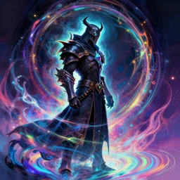side profile, deathknight, gloomhaven, luminescent, colorful swirly magic ripples, cyberpunk colors, by greg manchess, huang guangjian, gil elvgren, sachin teng, greg rutkowski, jesper ejsing, ilya kuvshinov