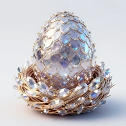 in the magic nest, a crystalized. symmetrica beautiful distinct mystical creature egg nest covered with electroplated glossy scales with many details., game asset, in the crystal ， octane render, depth of field, artstation, by greg rutkowski, loish, ferdinand knab, in dark, warm toplight 8 k