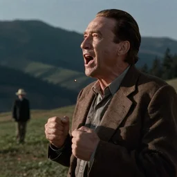 detailed ultrarealistic medium shot photography of nicholas cage screams as jack nicholson in the shining cinematic