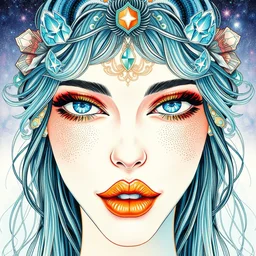 hydrogen chemical element. beautiful, realistic symmetrical portrait painting by mucha and kuvshinov and bilibin. synthwave watercolor, thick linings, manga