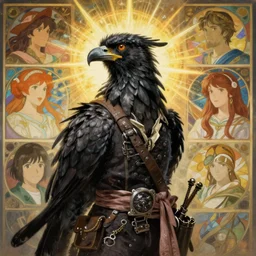 concept art painting of a harpy bird person with black feathers, pirate clothes, detailed, realistic, cel shaded, in the style of makoto shinkai and james gurney and alphonse mucha and greg rutkowski and artgerm