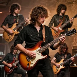 multple mysteryguitarman playing guitar