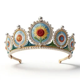embroidered tiara, clean 3d render, octane render, isolated on a pure white background, centered, entire object in frame, sharp focus, soft studio lighting