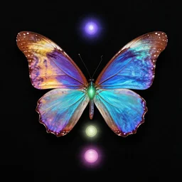 spiritual chakra butterfly, vibrant, spectral color, matte black background, horizontal symmetry