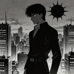 tetsuo from akira, silhouetted by a black sun | anime, matte painting, dystopian megacity neo - tokyo akira, shaded perfect, fine details. realistic shaded lighting anime manga artwork by katsuhiro otomo, akira, artgerm, jeremy lipkin and michael garmash and rob rey