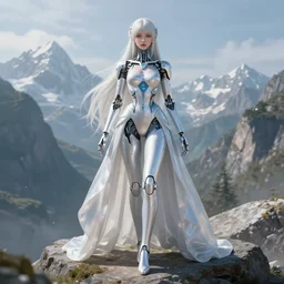 ethereal cybernetic princess in the mountains, extremely detailed, sharp focus, wide view, full body shot, smooth, digital illustration, by lisa perrin!!!!, dan mumford, james jean, mcbess!!!!!!! by rossdraws, frank franzzeta, sakimichan