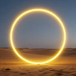 a professional photographic view picture of a yellow neon circle above the desert ,photographic filter unreal engine 5 realistic hyperdetailed 8k ultradetail cinematic concept art volumetric lighting, fantasy artwork, very beautiful scenery, very realistic painting effect, hd, hdr, cinematic 4k wallpaper, 8k, ultra detailed, high resolution, artstation trending on artstation in the style of Albert Dros glowing rich colors powerful imagery nasa footage drone footage drone photography