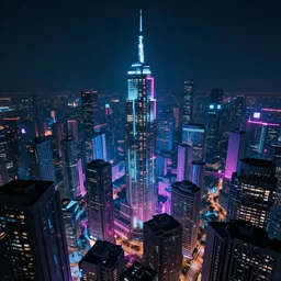 a glowing neon cyberpunk city at night by Karl Thiart , cinematic atmosphere, establishing shot