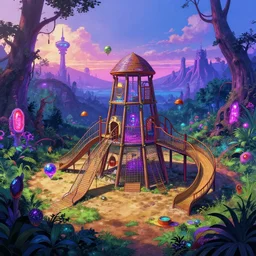 a beautiful detailed anime illustration of urbex playground by richard rogers, vaporwave extraterrestial tron gem tokyo evil wilderness azeroth infrared elysian thermal vision lightpaint san andreas nature hyperrealism at dawn, archdaily, wallpaper, highly detailed, trending on artstation.