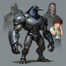 anthropomorphic raven bodybuilder cyborg robot fighter portrait, horror, game design fanart by concept artist gervasio canda, behance hd by jesper ejsing, by rhads, h. r. giger, makoto shinkai and lois van baarle, ilya kuvshinov