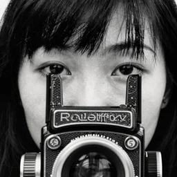 photo of Mui Yim Fong by Diane Arbus, extreme closeup, black and white, high contrast, Rolleiflex, 55mm f/4 lens
